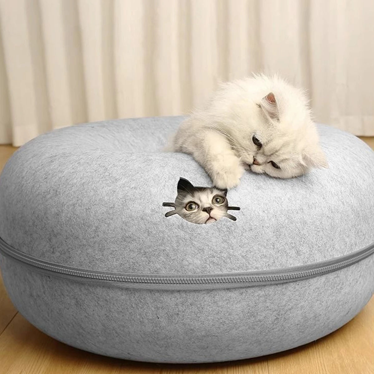 🐾 The Hide & Purr Tunnel - Light Grey with peephole
